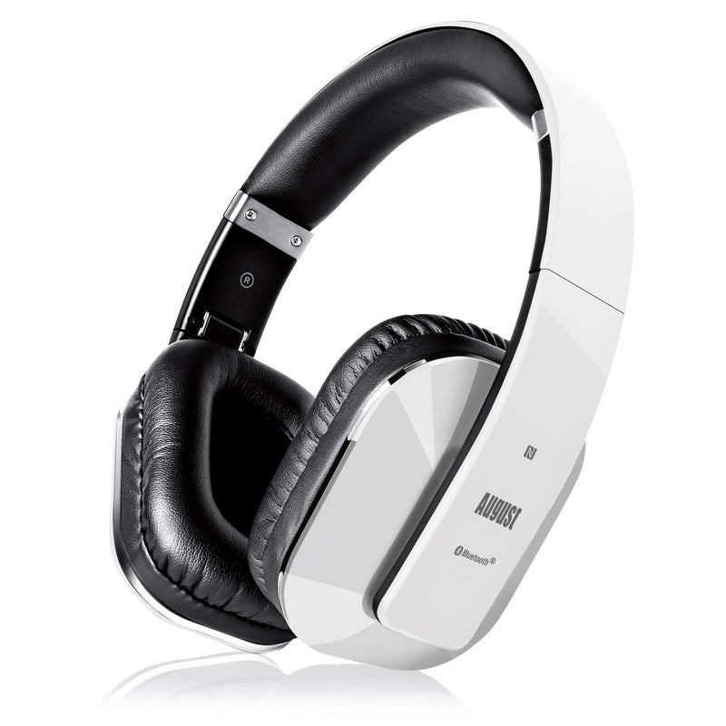 Over Ear Wireless Bluetooth Headphones with Mic - August EP650 - Custom App for Easy EQ Sound Control, aptX Low Latency, NFC, Rich Bass Clear Sound, 30 days Stand By High-Performance Comfort [White]